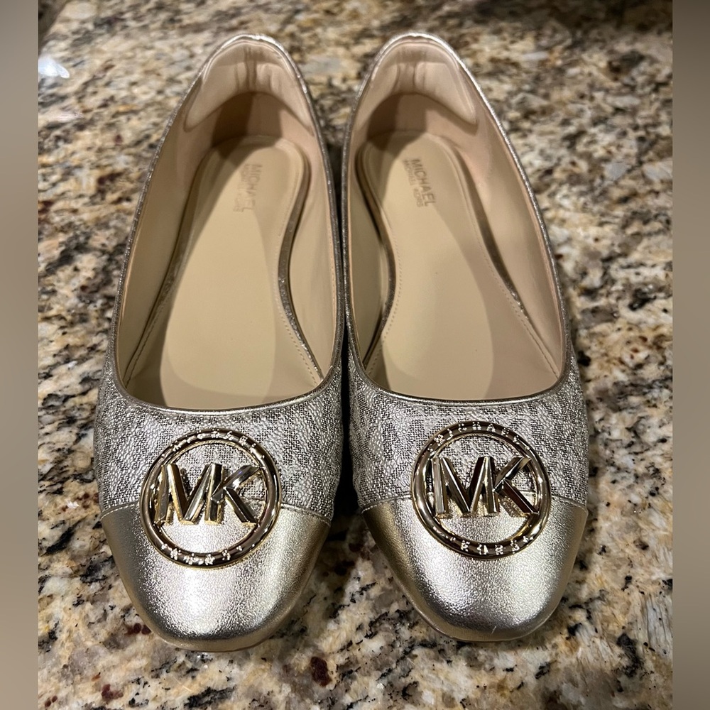 Michael Kors signature gold ballet flats size 8 1/2